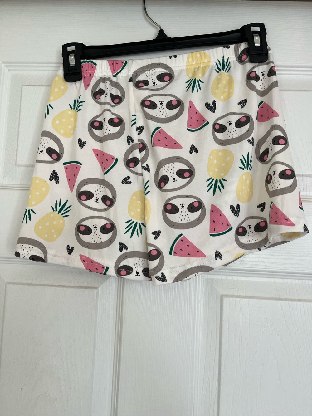 Women’s White Sloth & Fruit Printed Pajama Shorts - Picture 7 of 10